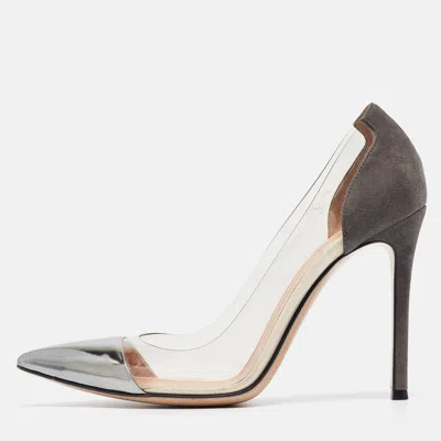 Gianvito Rossi Tricolor Suede And Pvc Plexi Pumps In Gray