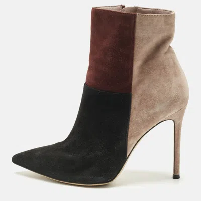 Pre-owned Gianvito Rossi Tricolor Suede Colorblock Zip Ankle Length Boots Size 38 In Multi