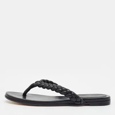 Pre-owned Gianvito Rossi Tropea Size 35 Black Woven Leather Flat Slides