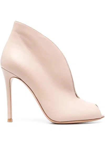 Gianvito Rossi Open Toe Leather Heel Ankle Boots In Pink