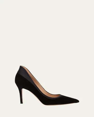 Gianvito Rossi Tuxedo Suede Silk Stiletto Pumps In Black