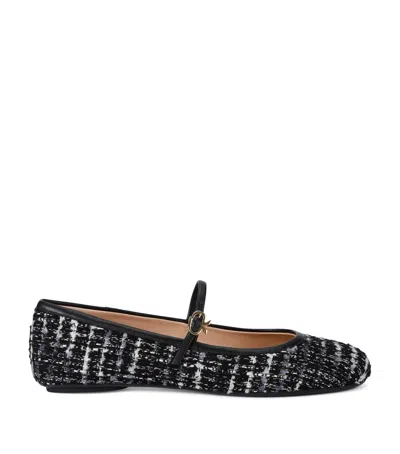 Gianvito Rossi Carla Metallic Tweed Mary Jane Flats In Black