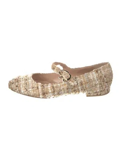 Pre-owned Gianvito Rossi Tweed Pattern Mary Jane Flats In Neutral
