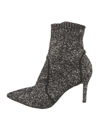 Pre-owned Gianvito Rossi Tweed Pattern Sock Boots In Black