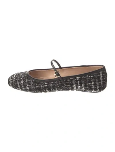 Pre-owned Gianvito Rossi Tweed Tweed Pattern Mary Jane Flats In Black