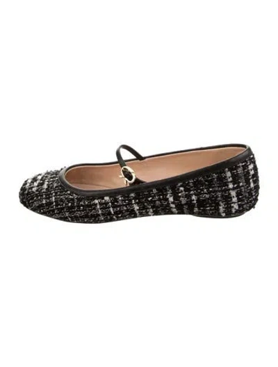Pre-owned Gianvito Rossi Tweed Tweed Pattern Mary Jane Flats In Black