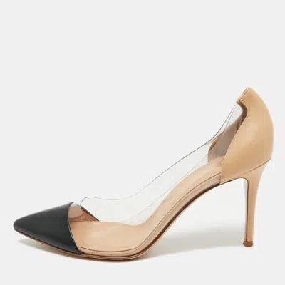 Gianvito Rossi Two Tone Patent Leather And Pvc Plexi Pumps In Nude