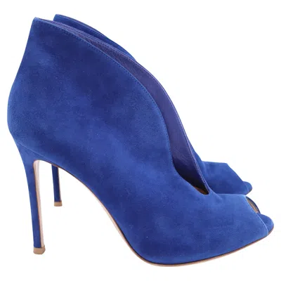 Gianvito Rossi Vamp Peep Toe Booties In Blue Suede