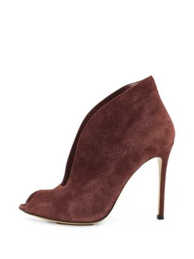 Pre-owned Gianvito Rossi Vamp Peep-toe Ankle Boots In Brown