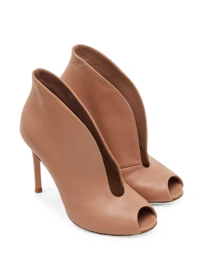 Pre-owned Gianvito Rossi Vamp Peep-toe Ankle Boots In Neutral