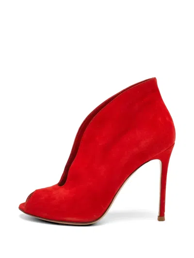 Pre-owned Gianvito Rossi Vamp Peep-toe Ankle Boots In Red
