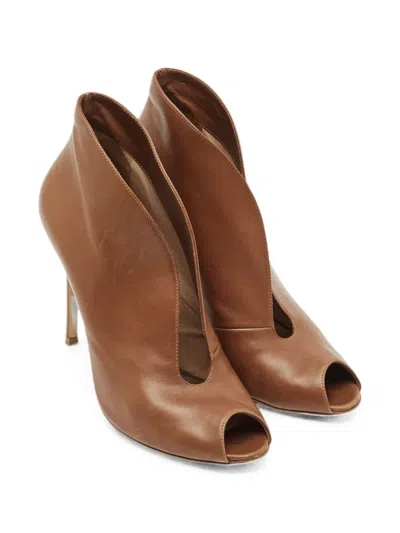 Pre-owned Gianvito Rossi Vamp Peep-toe Ankle Pumps In Brown