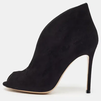 Pre-owned Gianvito Rossi Vamp Size 35 Black Suede Peep Toe Booties