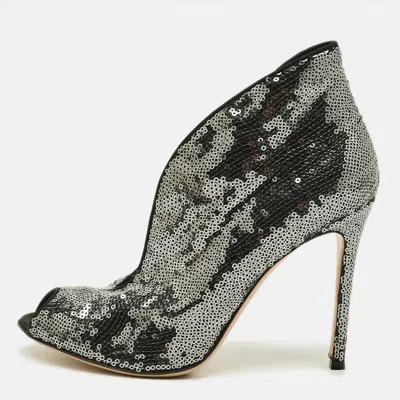 Pre-owned Gianvito Rossi Vamp Size 38.5 Silver/black Sequins Booties