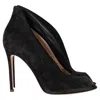 Gianvito Rossi Vamp Slip-on Peep-toe Boots In Black Suede In Black