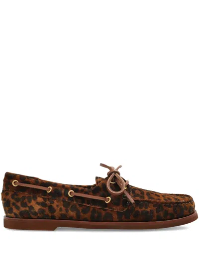 Gianvito Rossi Vandée Leopard-print Suede Boat Shoes In Brown