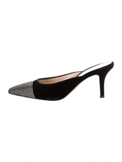 Pre-owned Gianvito Rossi Velvet Crystal Embellishments Mules In Black