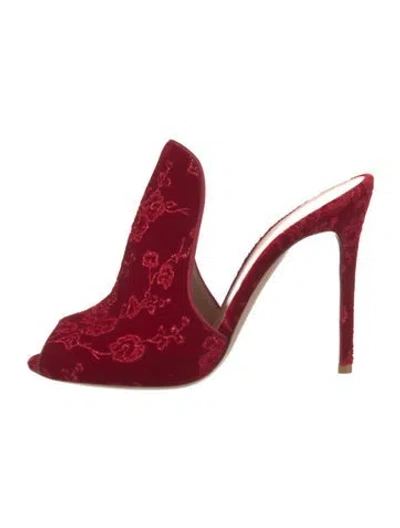 Pre-owned Gianvito Rossi Velvet Embroidered Accent Slides In Red