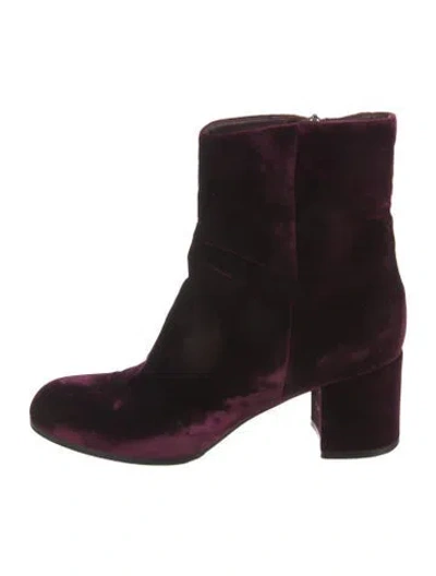 Pre-owned Gianvito Rossi Velvet Floral Print Boots In Burgundy