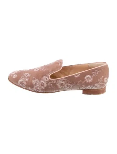 Pre-owned Gianvito Rossi Velvet Floral Print Loafers In Purple