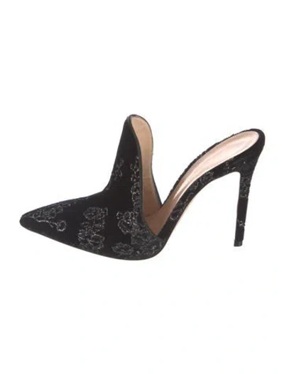 Pre-owned Gianvito Rossi Velvet Floral Print Mules In Black