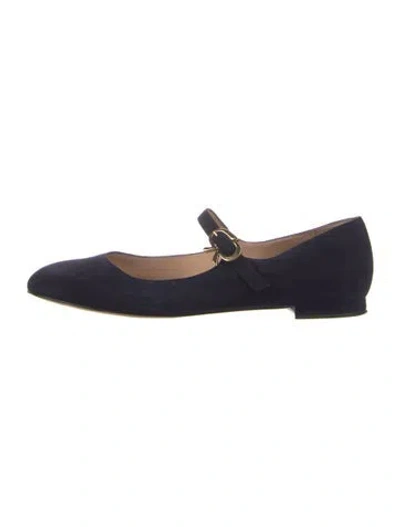 Pre-owned Gianvito Rossi Velvet Mary Jane Flats In Blue
