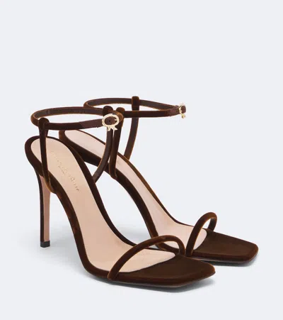 Gianvito Rossi Mayfair Velvet Sandals Open Toe Stiletto In Brown