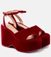 Gianvito Rossi Velvet Wedge Sandals In Red