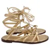 Shop Gianvito Rossi Vesta Lace Up Flat Sandals In Metallic Gold Leather
