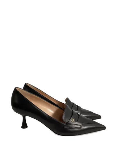 Pre-owned Gianvito Rossi Vitello Leather Loafer Pumps In Black