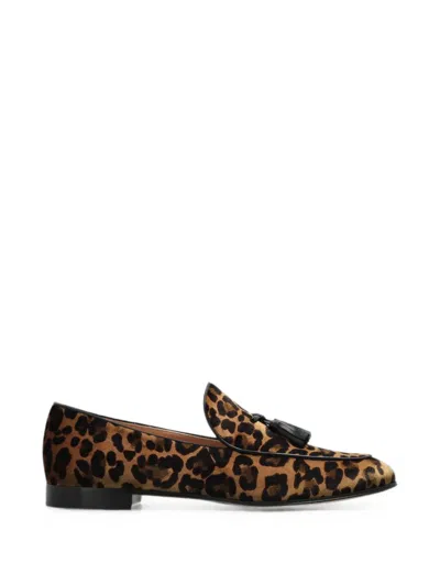 Gianvito Rossi Leopard Velvet Tassel Loafers In Animal Print