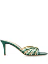 Gianvito Rossi 70 Logo-embellished Metallic Leather Mules In Green