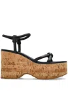 Gianvito Rossi 45 Knot Leather Wedge Sandals In ブラック
