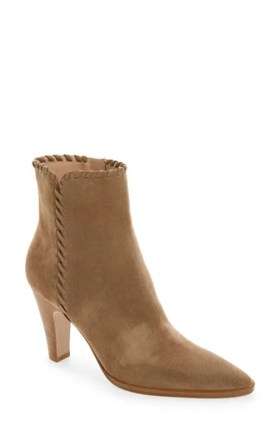 Gianvito Rossi Whipstitch Pointed Toe Bootie In Brown