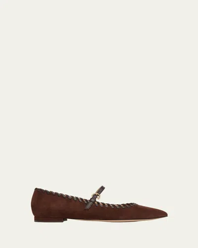 Gianvito Rossi Zaira Whipstitch-trim Buckled Ballet Flats In Brown