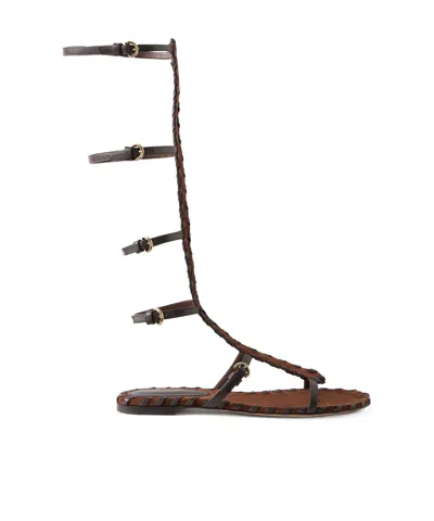 Gianvito Rossi Whipstitched Leather-trimmed Suede Sandals In Black