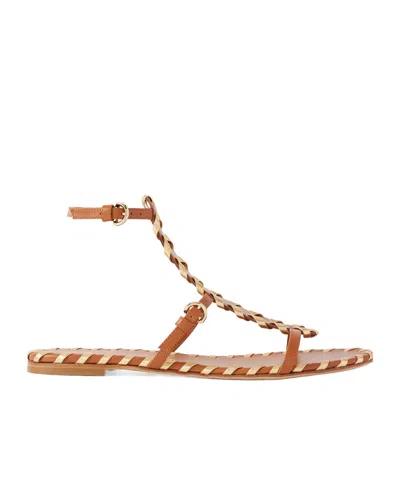 Gianvito Rossi Whipstitched Metallic Leather-trimmed Leather Sandals In Brown