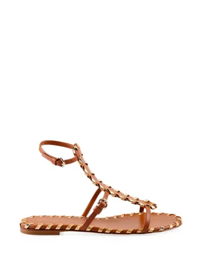 Gianvito Rossi Whipstitch-trim Ankle-strap Sandals In Brown