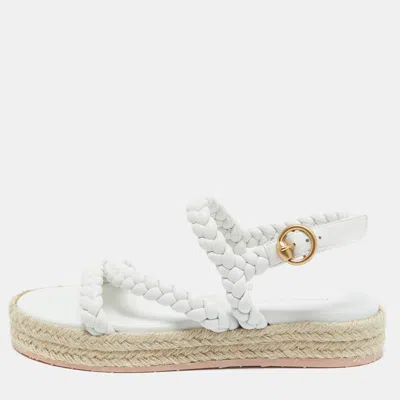 Pre-owned Gianvito Rossi White Braided Leather Espadrille Platform Sandals Size 36.5