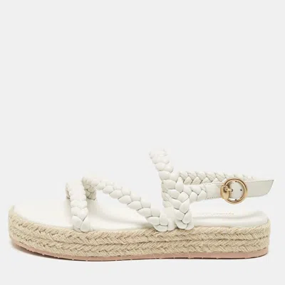 Pre-owned Gianvito Rossi White Braided Leather Platform Espadrille Sandals Size 36.5