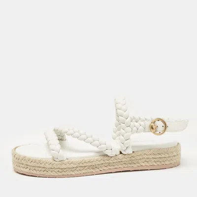 Pre-owned Gianvito Rossi White Braided Leather Platform Espadrille Sandals Size 36.5