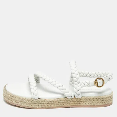 Pre-owned Gianvito Rossi White Braided Leather Platform Espadrille Sandals Size 41