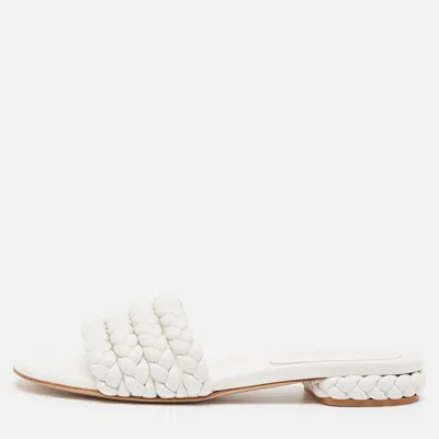 Pre-owned Gianvito Rossi White Braided Leather Slide Flats Size 38.5