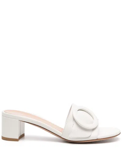 Gianvito Rossi White Decorative Buckle Leather Mules In Weiss