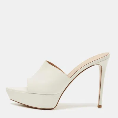 Pre-owned Gianvito Rossi White Leather Betty Platform Sandals Size 40