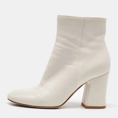 Pre-owned Gianvito Rossi White Leather Block Heel Ankle Length Boots Size 36.5
