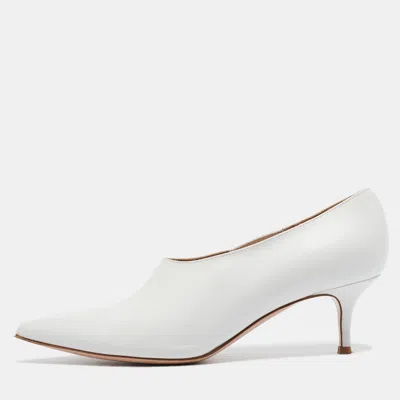 Pre-owned Gianvito Rossi White Leather Pointed Toe Pumps Size 38.5
