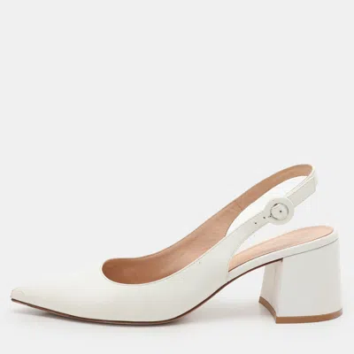 Pre-owned Gianvito Rossi White Leather Slingback Pumps Size 37.5