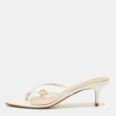 Pre-owned Gianvito Rossi White Patent Leather Buckle Thong Slide Sandals Size 38