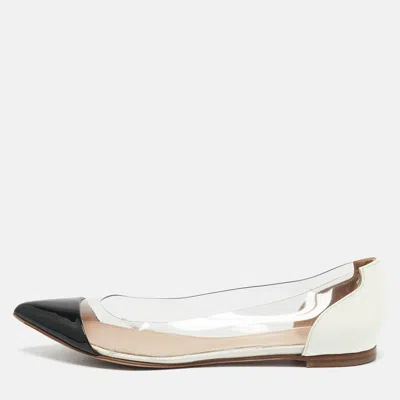 Gianvito Rossi White/black Patent Leather And Pvc Plexi Pointed Toe Ballet Flats